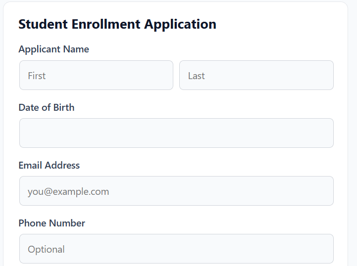 Student Enrollment Application